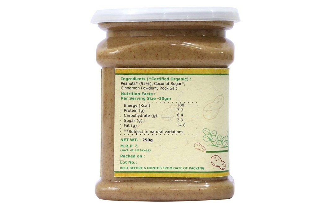 Elworld Organic Peanut Butter (Sweetened With Coconut Sugar)   Glass Jar  250 grams